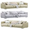 Modern Beige Three Seater Sofa With Soft Fabric Cushions And Throw Blanket 3d model