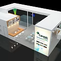 Cantek Exhibition Booth Design With White Structure Green Gradient Accent Display Area Screen And Tables
