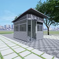 Modern Outdoor Security Booth With Glass Walls Metal Structure And Green Surroundings