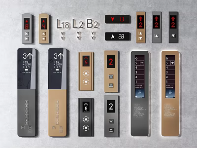Modern Elevator Button Panels With Floor Numbers Direction Arrows And Various Colors 3d model