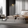 Modern Bedroom Interior With Wooden Accent Wall King Size Bed And Floor To Ceiling Window