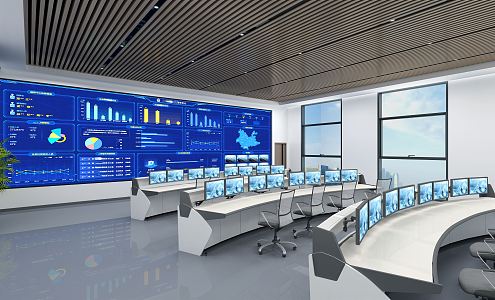 Modern monitoring room Command center Monitoring center Dispatching center 3d model