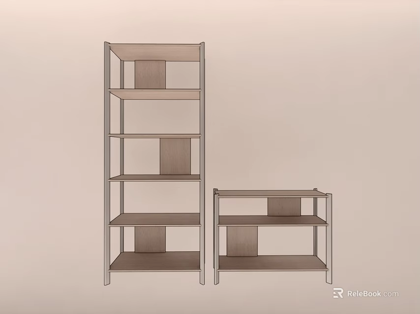 Modern Wooden Shelving Units with Open Design Multiple Shelves Tall and Short for Home Storage 3d model 