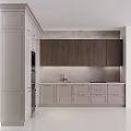 Modern Kitchen Featuring White Lower Cabinets Dark Wooden Upper And Built In Appliances