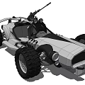 Off Road Utility Vehicle With Mounted Gun Large Tires And Rugged Exterior Design