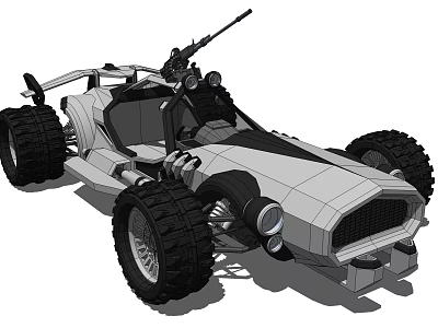 Off Road Utility Vehicle With Mounted Gun Large Tires And Rugged Exterior Design 3d model