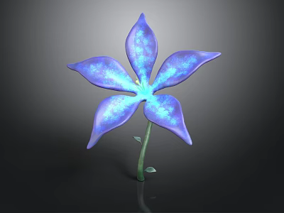 Vibrant Blue Flower With Shiny Petals And Green Stem On Dark Background 3d model