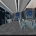 Modern Conference Hall Interior With Stage Podium White Chairs And Large Screen