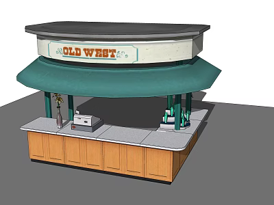 OLI WHET Snack Stand With Green Awning And Wooden Counter Setup 3d model