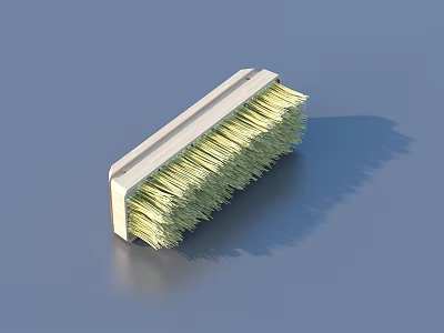 Household Cleaning Brush With Yellow Bristles And Wooden Handle For Home Use 3d model