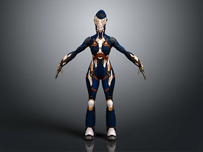 Sci Fi Character And Futuristic Creature In Blue Gold Armor Standing Pose Detailed Design 3d model