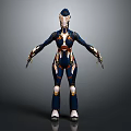 Sci Fi Character And Futuristic Creature In Blue Gold Armor Standing Pose Detailed Design