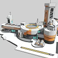 Futuristic Base Facility With Tower Labeled 3 Circular Central Structure Modular Buildings White Gray Orange