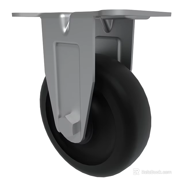 Sturdy Caster Wheel With Metal Bracket And Black Rubber Tire For Industrial Use 3d model 