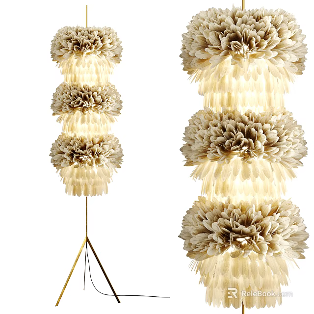 Elegant Cream Floor Lamp With Multi Layered Flower Shaped Design And Golden Stand 3d model 
