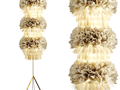 Elegant Cream Floor Lamp With Multi Layered Flower Shaped Design And Golden Stand 3d model