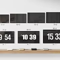 Various Sizes TV Screens Display Different Inches With Digital Numbers On Wooden Shelf