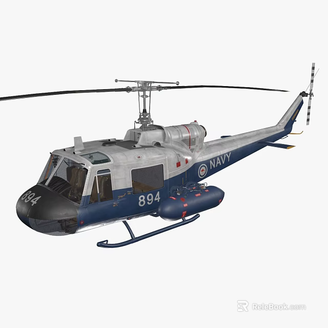 Detailed Blue and White Navy Helicopter with Number 894 and Rotors 3d model 