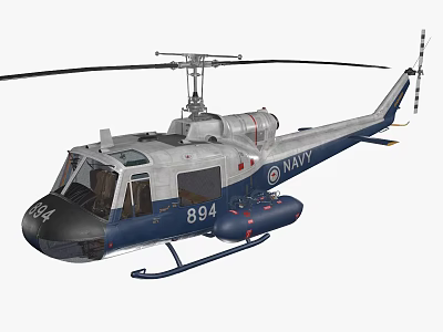Detailed Blue and White Navy Helicopter with Number 894 and Rotors 3d model