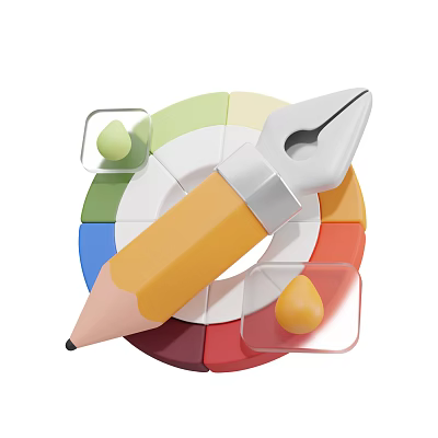 Colorful Decorative Ornament Set with Yellow Pencil Silver Pen Nib and Transparent Containers 3d model