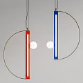 Modern Red And Blue Linear Pendant Light With Circular Metallic Frame Design 3d model
