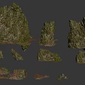 3D Rock Models in Different Sizes with Green Moss and Water Reflections 3d model