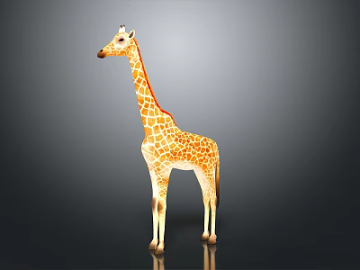 Giraffe With Long Neck And Spotted Pattern Standing On Shiny Floor Against Grey Background 3d model