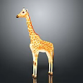 Giraffe With Long Neck And Spotted Pattern Standing On Shiny Floor Against Grey Background