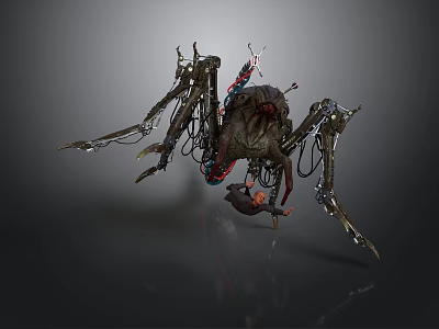 Mechanical Spider Like Creature With Metal Legs Tangled Wires And Biomechanical Body 3d model