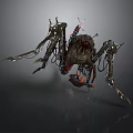 Mechanical Spider Like Creature With Metal Legs Tangled Wires And Biomechanical Body