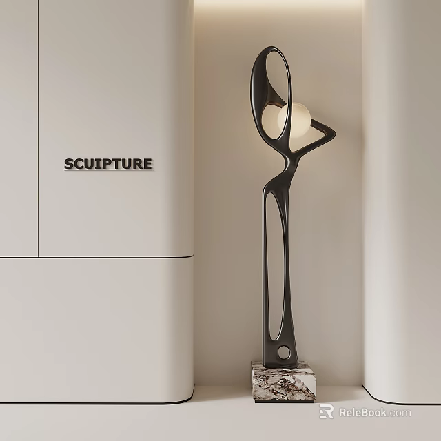 Elegant Modern Curved Sculpture With Marble Base For Indoor Interior Decoration 3d model 