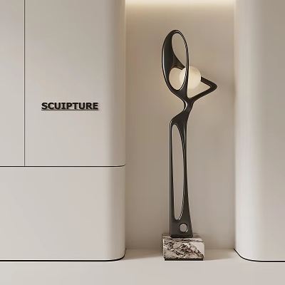 Elegant Modern Curved Sculpture With Marble Base For Indoor Interior Decoration 3d model