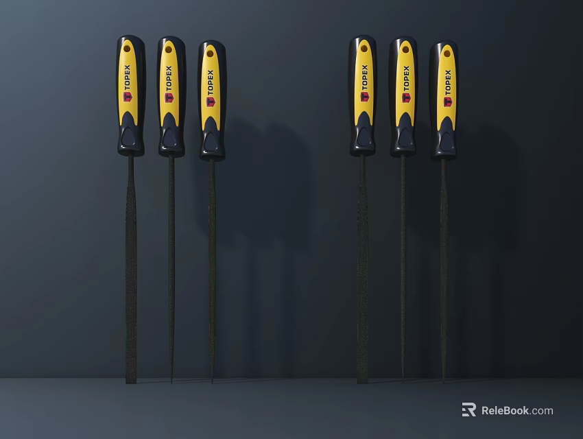 Professional Hardware Tools Metal Files With Yellow Black Handles For Workshop Use 3d model