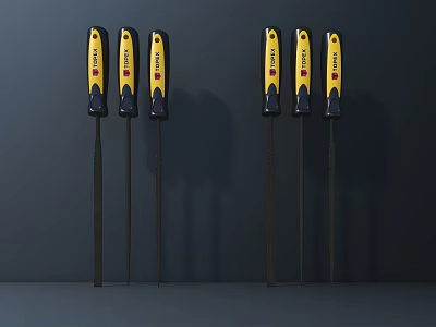 Professional Hardware Tools Metal Files With Yellow Black Handles For Workshop Use 3d model