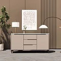 Beige Entryway Console Table With Drawer Design Green Plant Map Art And Floor Lamp
