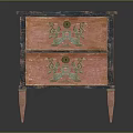 Vintage Pink Chest Of Drawers With Green Decorations And Slender Legs