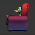 Animated Game Character Blue Duck Sitting On Pink Armchair With Yellow Beak