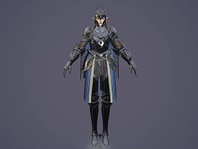 Detailed Fantasy Elf Warrior Character In Armored Outfit With Blue Cloak And Pointed Ears 3d model