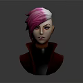 Woman with Pink and White Short Hair in Red Coat 3D Model Bust
