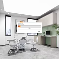 Modern Dental Clinic Interior with Dental Chairs Windows Cabinets Potted Plant and Medical