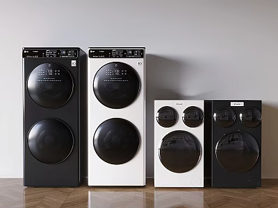 Modern Front Load Washing Machines With Circular Doors Control Panels And Black White Colors 3d model