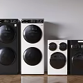 Modern Front Load Washing Machines With Circular Doors Control Panels And Black White Colors