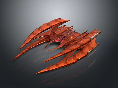 Futuristic Red Spaceship with Sharp Wings in Cosmic Aerospace Design Concept 3d model