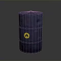 Industrial Blue Metal Oil Storage Drum With Yellow Flame Symbol