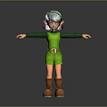 3D Game Movie Character With Gray Hair Green Hat Green Outfit And Brown Boots
