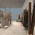 Clothing Store Interior Design With Clothing Racks Mannequins Decorative Plants And Modern Lighting