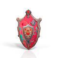 Medieval Shield Red And Pink Ornate Design With Lion Emblem Metallic Frame And Floral Patterns