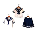 Blue And White Sailor Clothes With Bow Ties Striped Trim Pleated Skirt Hanging On Hangers