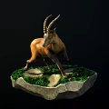 Horned Ibex Standing on Rock with Green Grass in Natural Setting