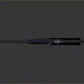 Modern Black Metal Machine Gun With Long Barrel Magazine And Stock Isolated On Gray Background